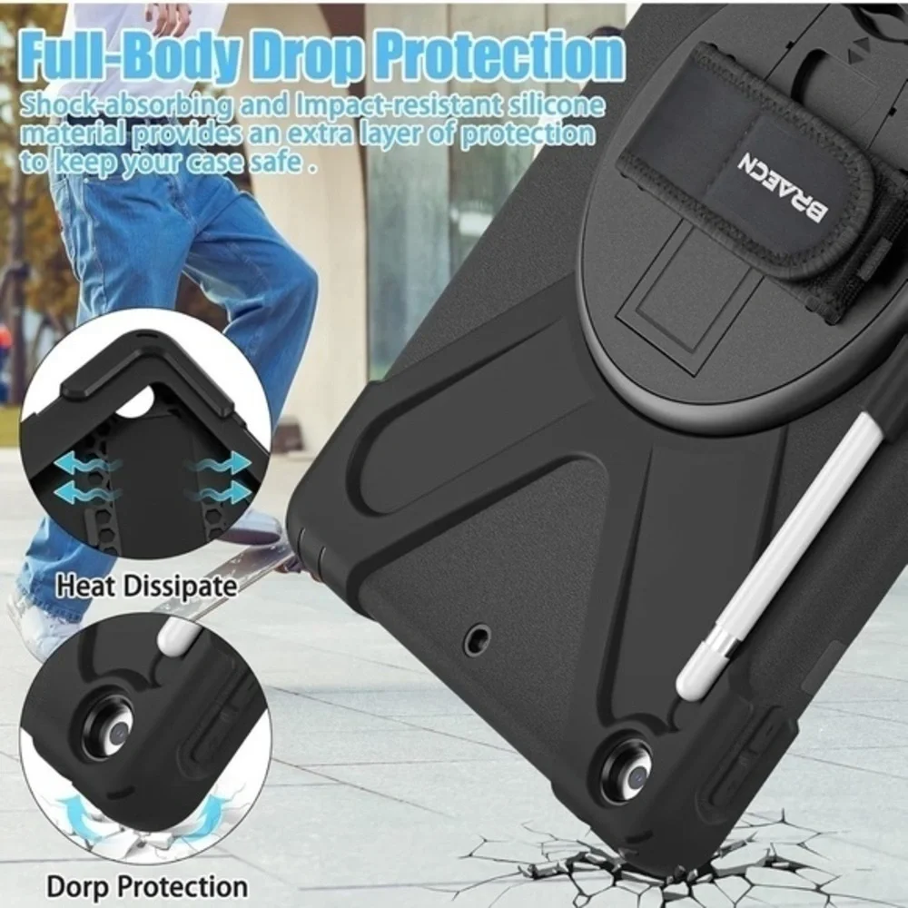 Drop & Shock Proof Black Case For Apple Tablet With‎ Strap NEW